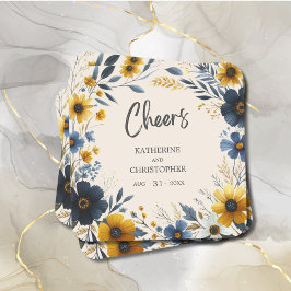 Cheers Watercolor WildblomElegant Beige Bröllop Underlägg Papper Kvadrat