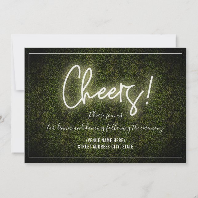 Cheers White Neon Boxwood Wedding Reception Inbjudningar (Framsida)