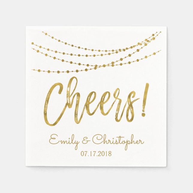 Cheers White och Gold Foil String Ljus Pappersservett (Framsidan)