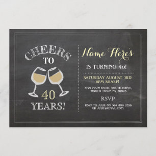 Cheers White Vin Birthday Drink Chalk Inbjudan