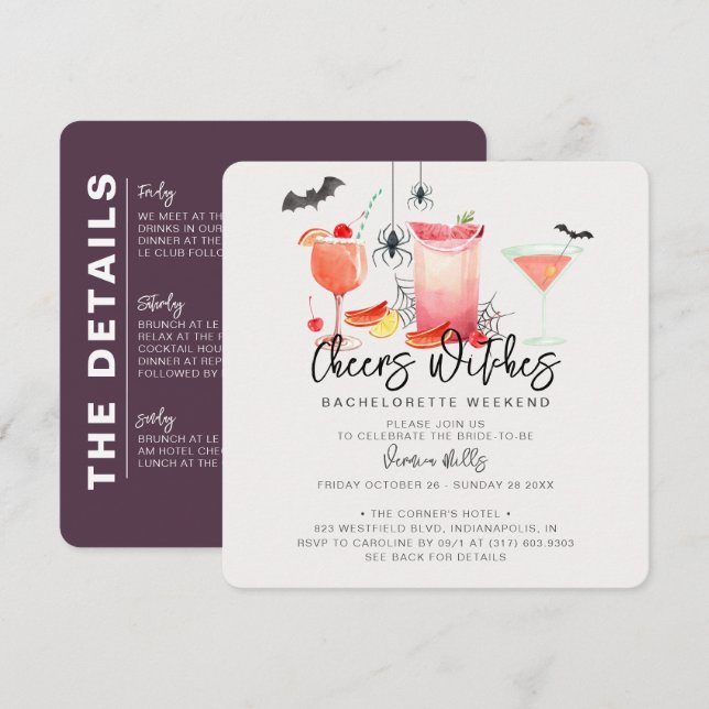 Cheers Witches Halloween Bachelorette Helg Inbjudningar (Fram/baksida)