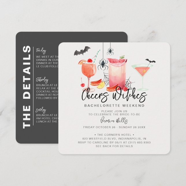Cheers Witches Halloween Bachelorette Helg Inbjudningar (Fram/baksida)