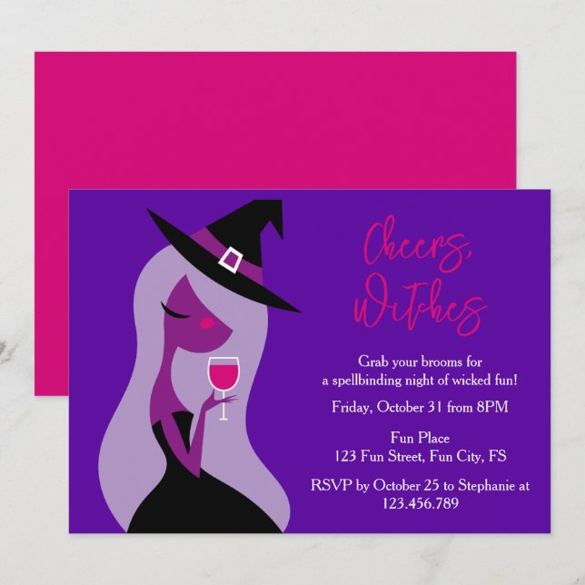 Cheers Witches Halloween Girls Night Vin Party Inbjudningar (Fram/baksida)