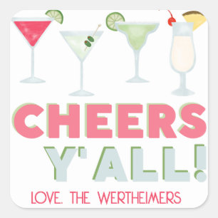 Cheers Y'all Lycklig Hour Sticker Fyrkantigt Klistermärke