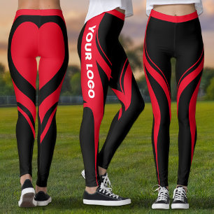 Cheerwriter Red Black Heart Butt Team Uniform Logo Leggings