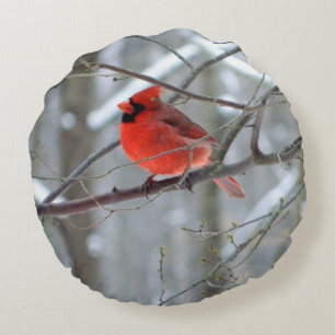 Cheery Cardinal Round Pillow Rund Kudde