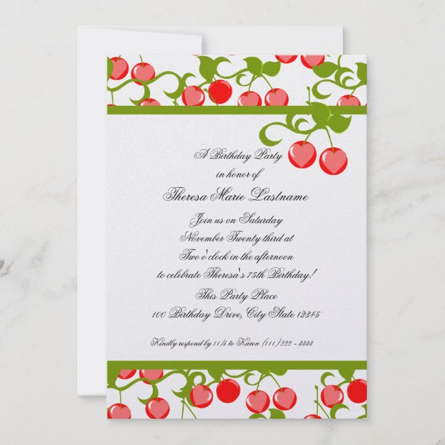 Cheery Cherries Birthday Inbjudningar (Framsida)
