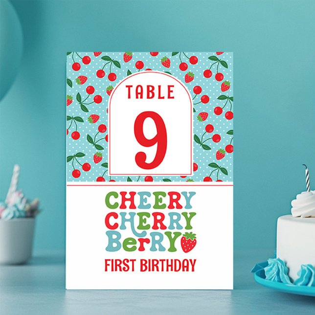 Cheery Cherry Berry First Birthday Bordsnummer (Cheery Cherry Berry First Birthday Party table number)