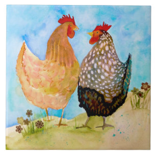 Cheery Chickens Ceramic Kitchen Tile Kakelplatta