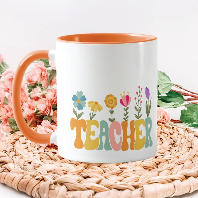 Cheery Flowers Retro Teacher Mugg (Skapare uppladdad)