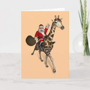 Cheery Jultomten Rides A Giraffe Helgkort