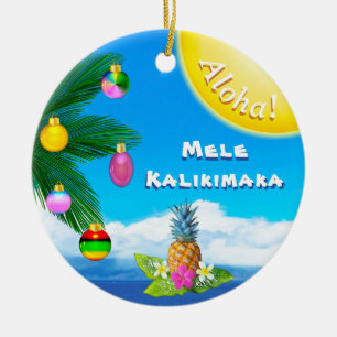 Cheery Mele Kalikimaka prydnadar, sid2 Julgransprydnad Keramik