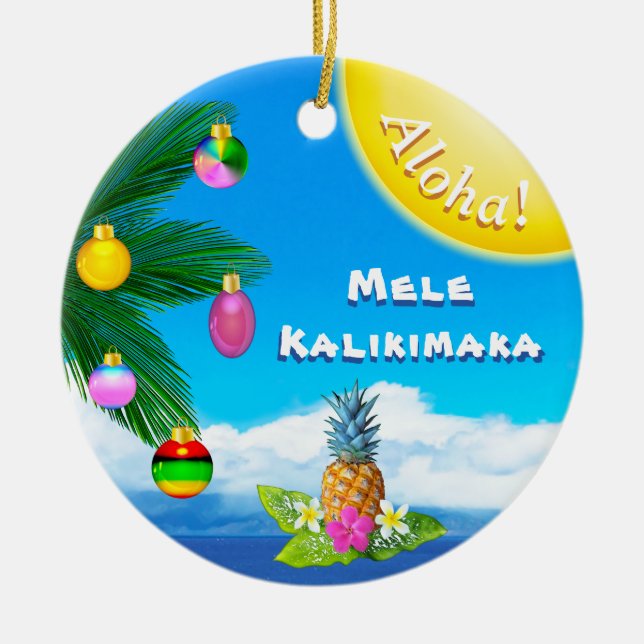 Cheery Mele Kalikimaka prydnadar, sid2 Julgransprydnad Keramik (Framsidan)