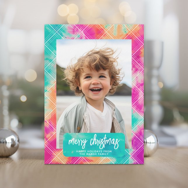 Cheery Tie Dye Family God jul - Foto Julkort (Retro Tie Dye Pattern Christmas Card. Add a little color to your holiday with this online photo card)