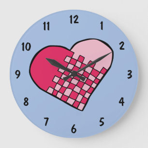 Cheery Tiled Woven Heart Doodle Stor Klocka
