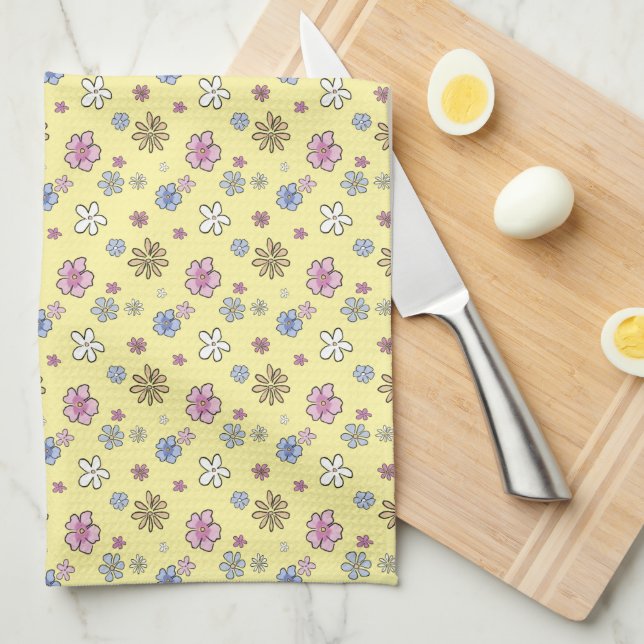 Cheery Whimsical Blommigt Gult Vår Kökshandduk (Vikt i Fjärdedel)
