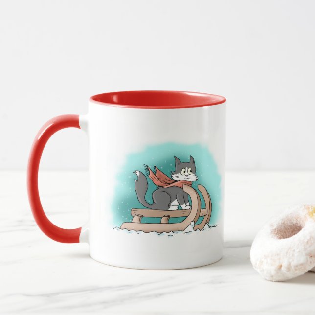 Cheery Winter Tecknad Cat Mugg (Med munk)