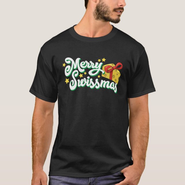 Cheese Älskare jul Pun Merry Swissmas Foodie T Shirt (Framsida)