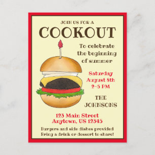 Cheese Burger Cheeseburger BBQ Barbecue Cookout Inbjudan Vykort