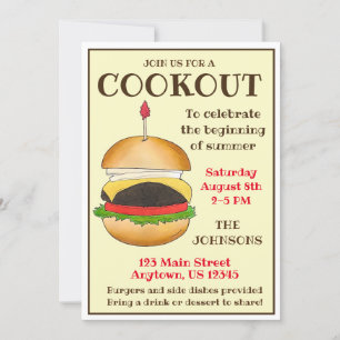 Cheese Burger Cheeseburger BBQ Barbecue Cookout Inbjudningar