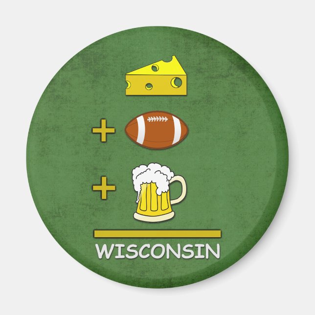 Cheese Football Beer Equal Wisconsin Funny Magnet (Framsidan)