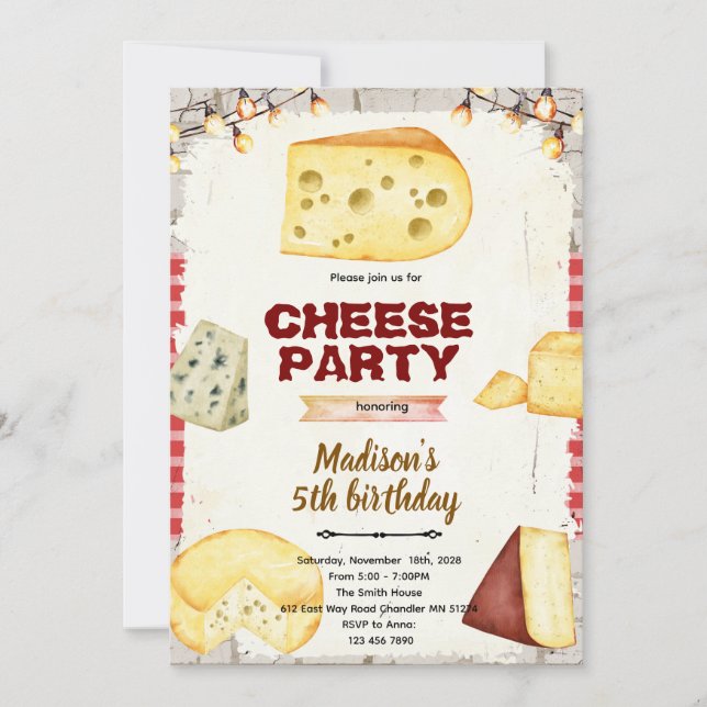 Cheese theme party invitation inbjudningar (Framsida)