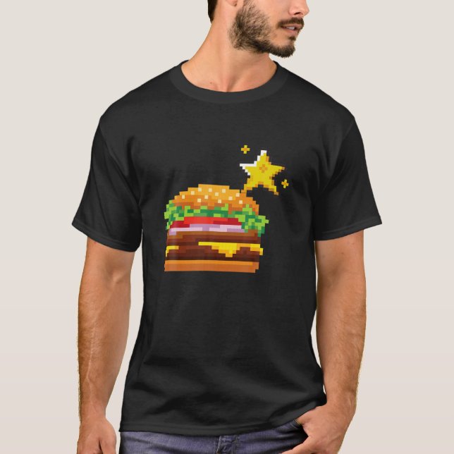 Cheeseburger 8-bitars videogame Funny Gamers Pixel T Shirt (Framsida)