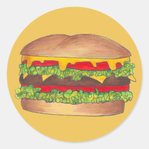 Cheeseburger Cheese Burger Hamburger Fast Food Bun Runt Klistermärke