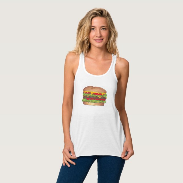 Cheeseburger Cheese Burger Hamburger Fast Food Linne Med Racerback (Hel framsida)