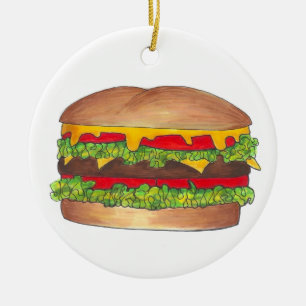 Cheeseburger Cookout Picnic Hamburger Burger Julgransprydnad Keramik