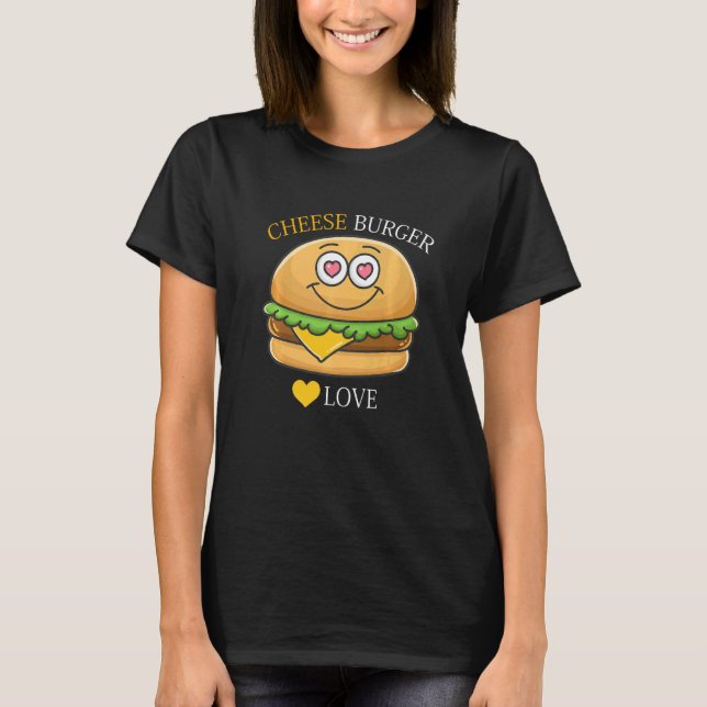 Cheeseburger Fransk Fry & Hamburger Food Heart T Shirt (Framsida)