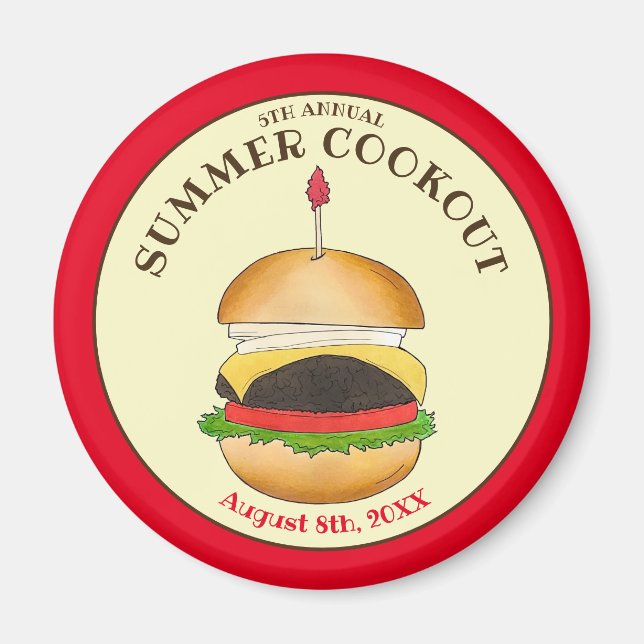 Cheeseburger Hamburger Burger Picnic Barbecue BBQ Magnet (Framsidan)