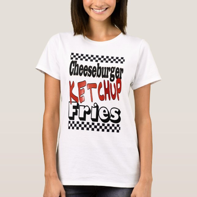 Cheeseburger Ketchup Fries T Shirt (Framsida)