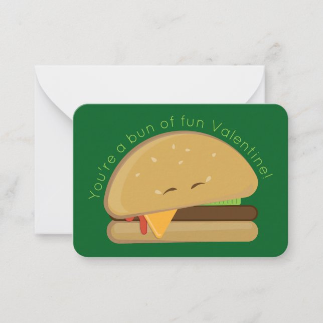 Cheeseburger Mini Kid's Valentine's Day Card Green Anteckningskort (Framsida)