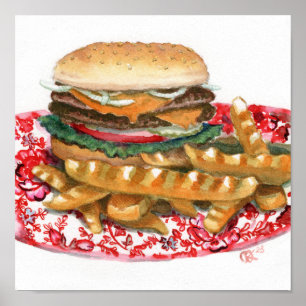 Cheeseburger på Chintz Poster