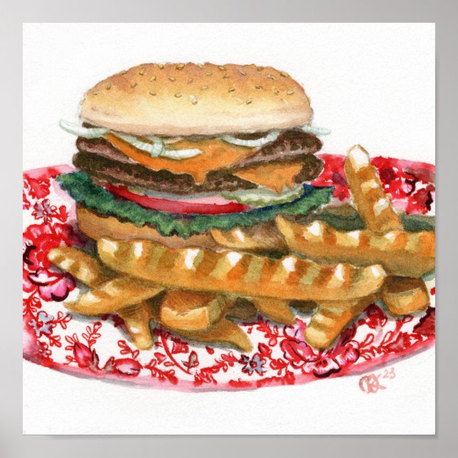 Cheeseburger på Chintz Poster (Framsidan)