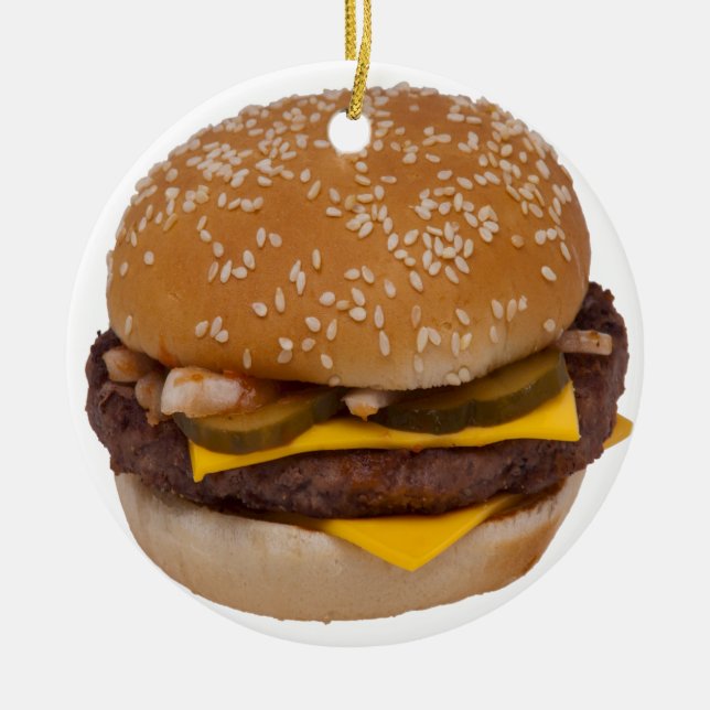 Cheeseburger på Sesame Seed Bun Julgransprydnad Keramik (Framsidan)