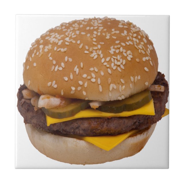 Cheeseburger på Sesame Seed Bun Kakelplatta (Framsidan)