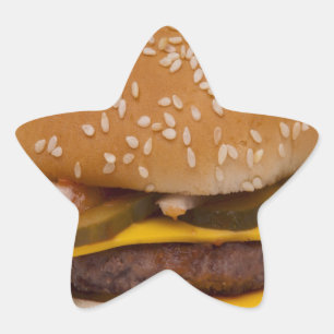 Cheeseburger på Sesame Seed Bun Stjärnformat Klistermärke