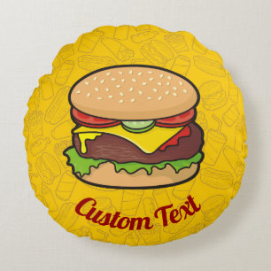 Cheeseburger Round Pillow Rund Kudde