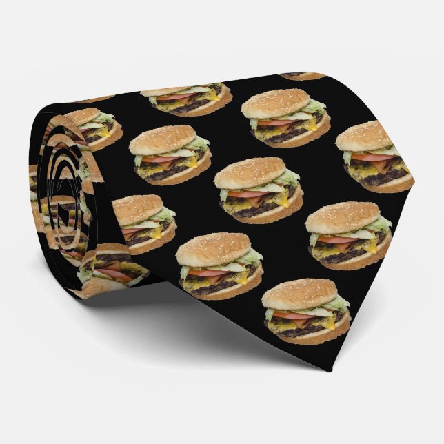 Cheeseburgermönster på svart slips (Rullad)