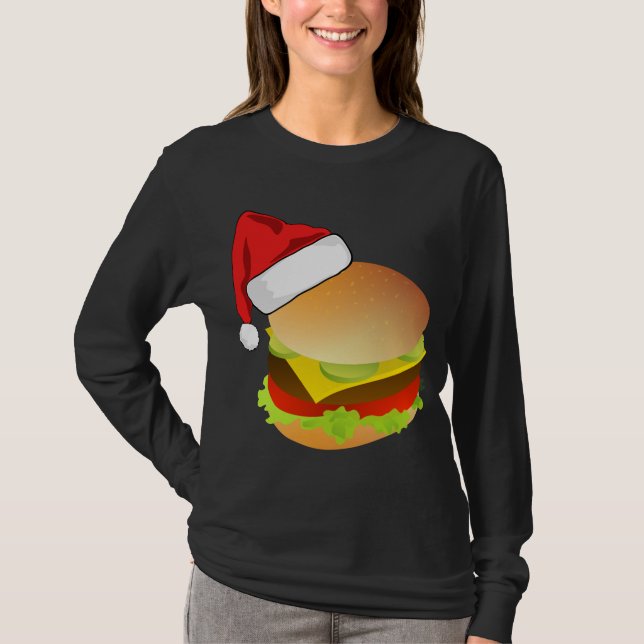 Cheeseburgers Hamburger Santa Hat Matching Christm T Shirt (Framsida)