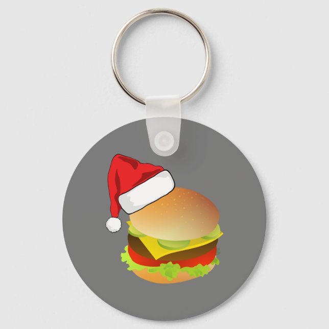 Cheeseburgers Hamburger Santa Hat Matching Julafto Nyckelring (Framsida)
