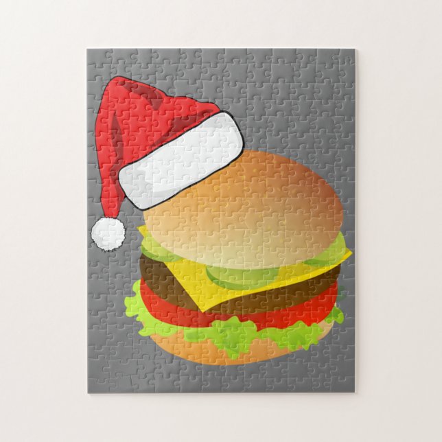 Cheeseburgers Hamburger Santa Hat Matching Julafto Pussel (Vertikal)