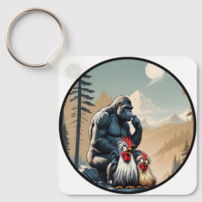 "Cheesy Chicken Meets Bigfoot Mountain" Keychain Nyckelring (Framsida)