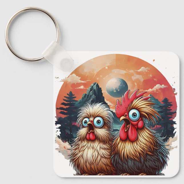 "Cheesy Chicken Mountain" Aluminum Keychain Nyckelring (Framsida)