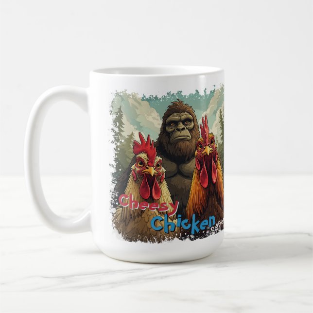 "Cheesy Chicken Selfies Bigfoot" Photo Op Kaffemugg (Vänster)