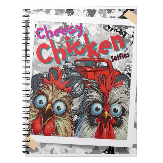 "Cheesy Chicken Selfies" Hot Rod Spiral Notebook Anteckningsbok (Framsidan)