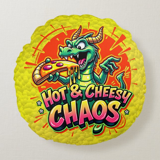 Cheesy Dragon Delight Rund Kudde (Framsidan)