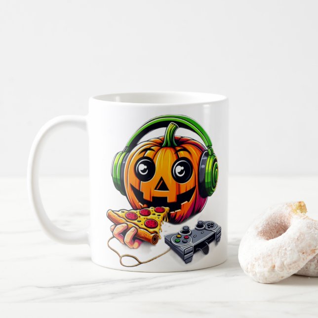 Cheesy Halloween Vibes: Pumpkin Enjoys Pizza Gamin Kaffemugg (Med munk)